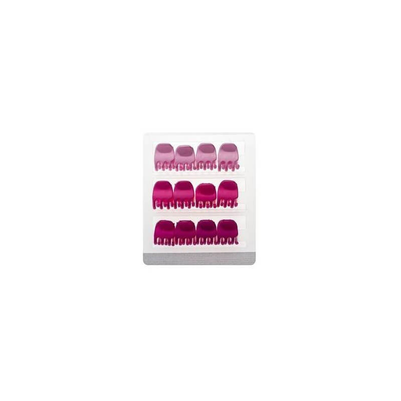 Carte di 12 mini mollette rosa.