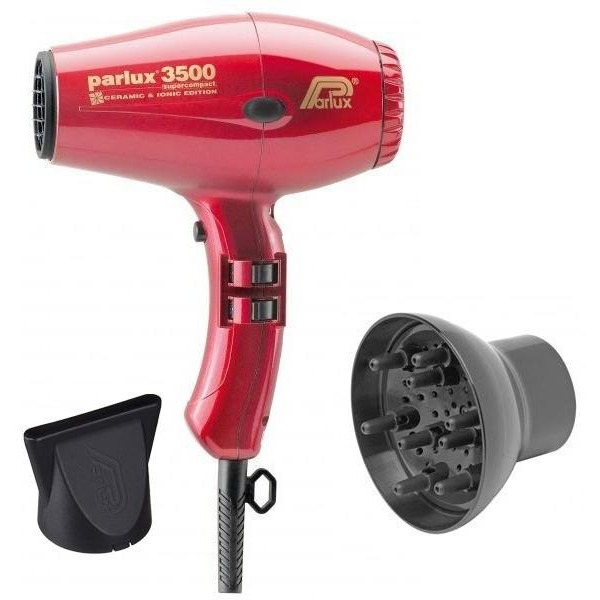 Pack asciugacapelli Parlux compact Ionic 3500 Rosso + Diffusore Pack asciugacapelli Parlux compact Ionic 3500 Rosso + Diffusore