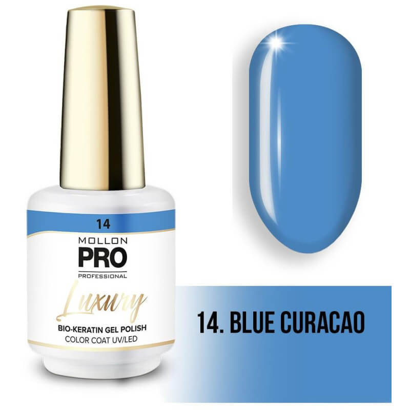 Vernis semi-permanent LUXURY N°14 Blue Curacao Mollon Pro - 8ML

Translated to Dutch:

Semi-permanente nagellak LUXURY N°14 Blue