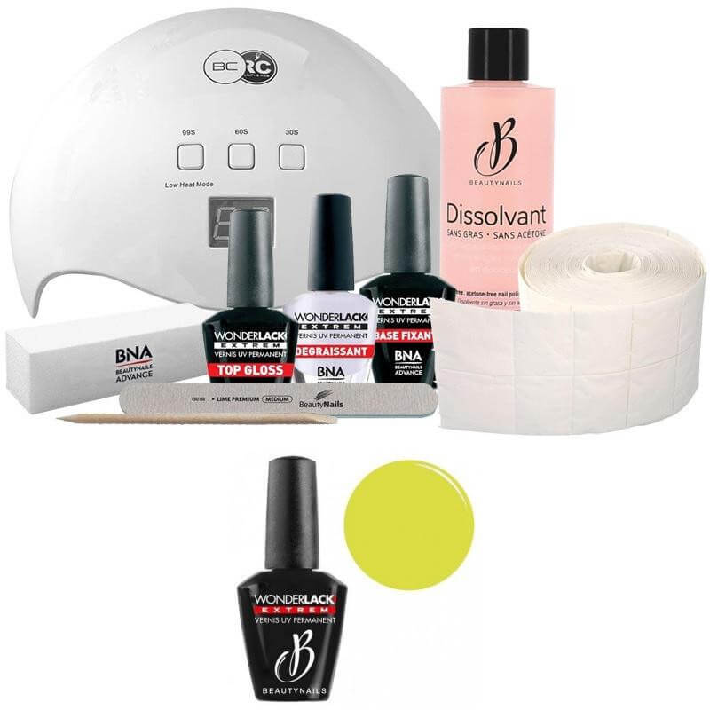 Pack Beauty Nails + 48 watt lamp Wonderlak extreme Beautynails Yellow FLUO WLE148