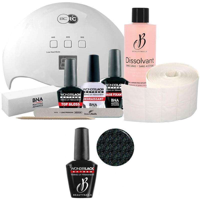 Pack Beauty Nails + lámpara de 48 vatios Wonderlak extreme Beautynails BLACK METEOR DAZOL WLE106