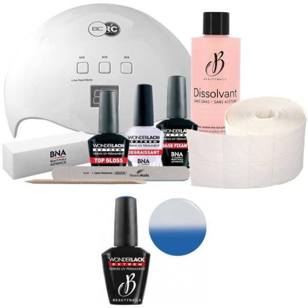 Paquete Beauty Nails + lámpara de 48 vatios Wonderlack Extreme Beautynails Thermo Effect Azul / Blanco 12 ml