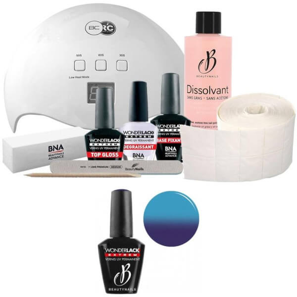 Pack Beauty Nails + Lámpara de 48 vatios Wonderlack Extreme Beautynails Thermo Effect Violeta Azul / Cielo 12 ml