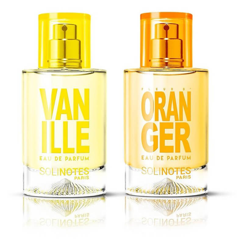 Poëtische mix: oranjebloesem eau de parfum 50 ml en vanille eau de parfum 50 ml.