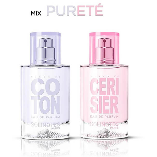 Mix Pureté: katoenbloesem eau de parfum 50 ml en kersenbloesem eau de parfum 50 ml.