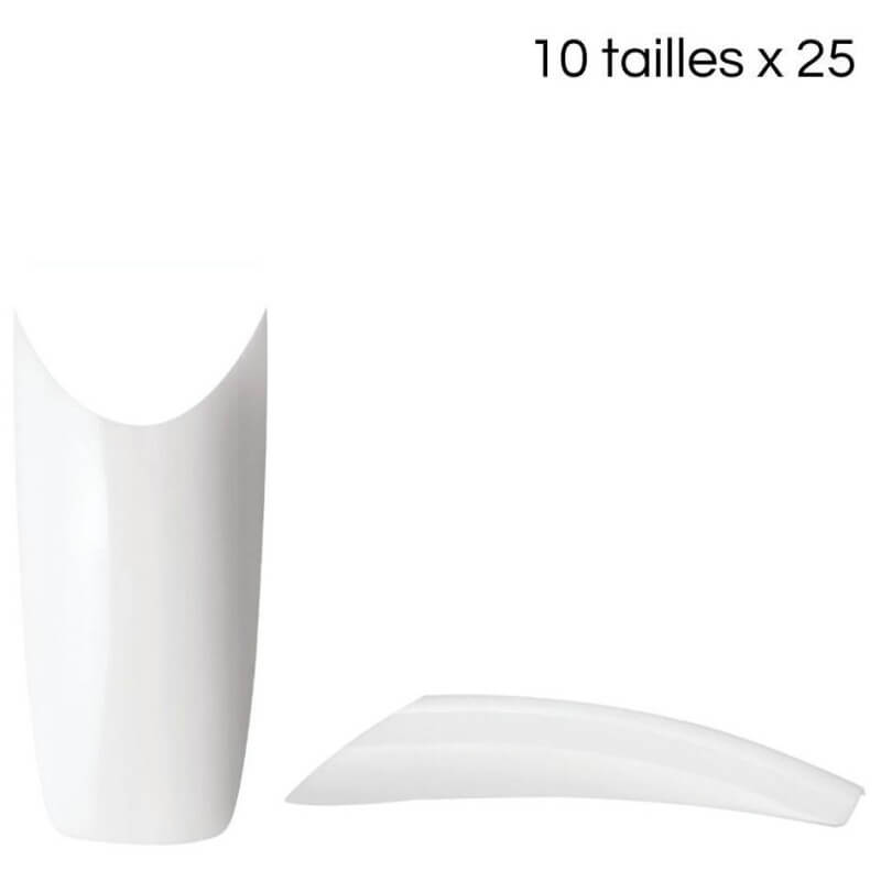 Tips Franse glimlach, 10 maten, 25 stuks/maat.