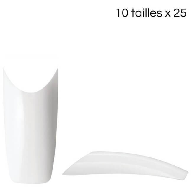 Tips Franse glimlach, 10 maten, 25 stuks/maat.