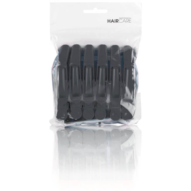 Conjunto de 6 presilhas jacaré pretas de 10cm.