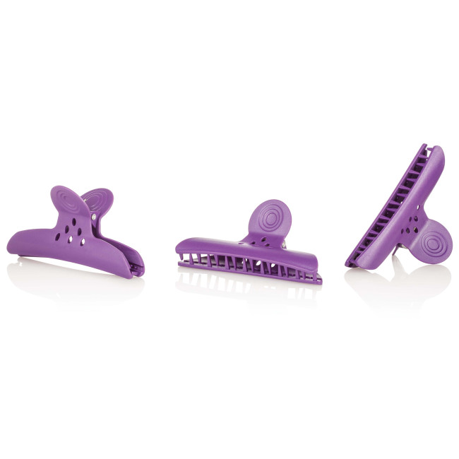 Pinzas para el cabello anchas color violeta x4 unidades.