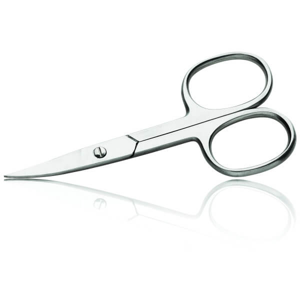 Tesoura de cutículas e unhas com curva fina.