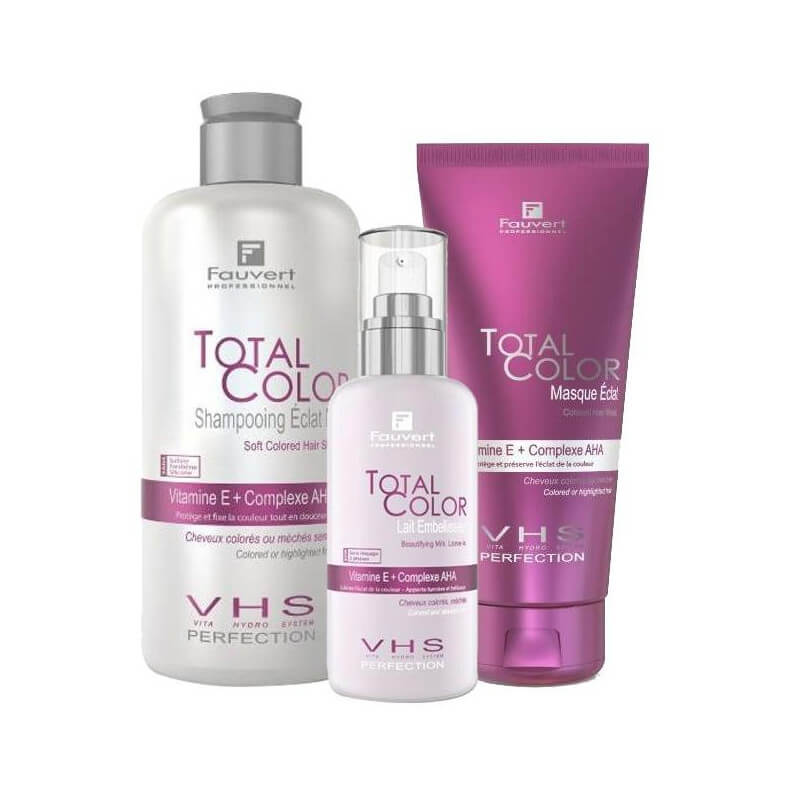 Pack cheveux colorés sensibilisés avec lait sans rinçage Eclat Total Color Fauvert Professionnel