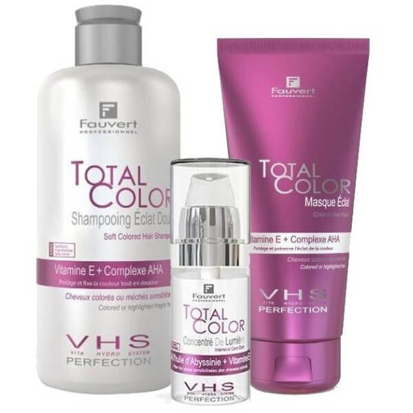 Pack cabelos coloridos com cuidado e brilho Total Color Shine Eclat Fauvert Professionnel Pack cabelos coloridos com cuidado e brilho Total Color Shine Eclat Fauvert Professionnel