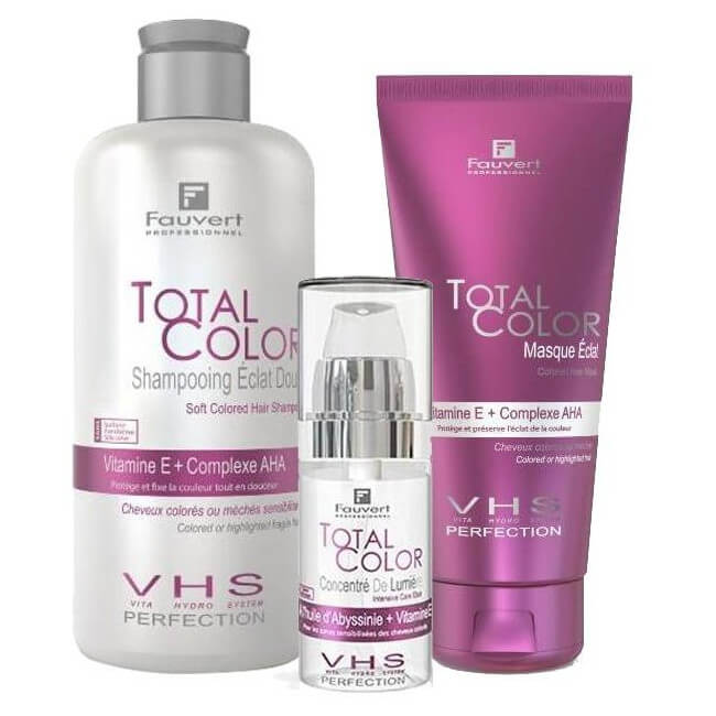 Pack cheveux colorés avec soin brillance Eclat Total Color Fauvert Professionnel