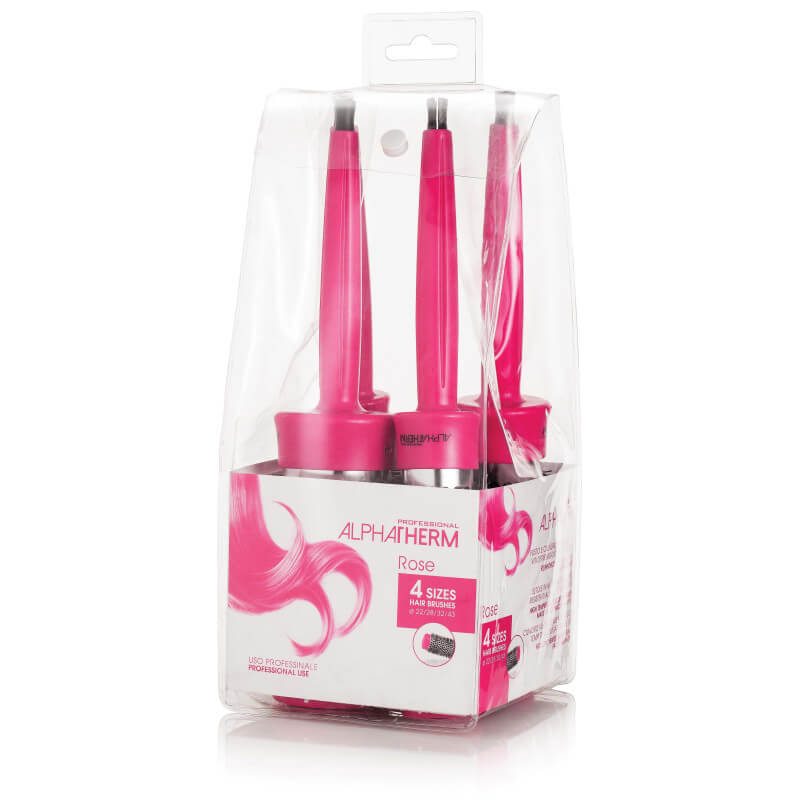 Juego de cepillos térmicos Alpha Therm en rosa, diámetros de 22 mm, 28 mm, 32 mm y 43 mm. Juego de cepillos térmicos Alpha Therm en rosa, diámetros de 22 mm, 28 mm, 32 mm y 43 mm.