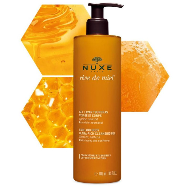 Gel limpiador nutritivo para rostro y cuerpo Rêve de Miel® Nuxe 400ML