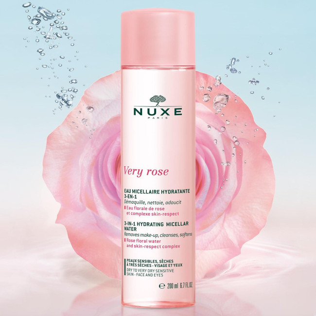 Agua micelar hidratante 3 en 1 para pieles secas Very Rose Nuxe 200ML