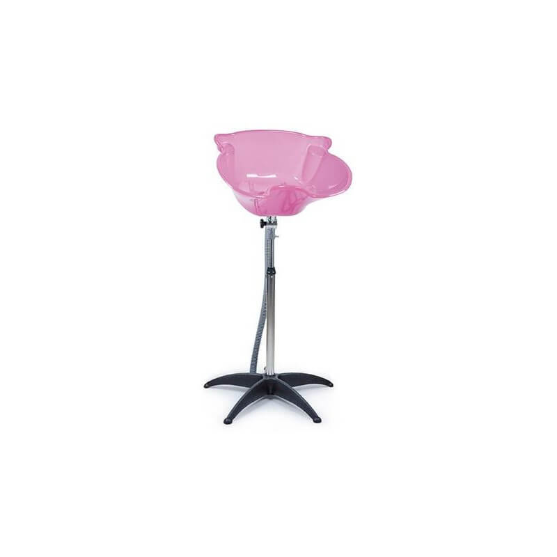 Lava-loiça portátil cor-de-rosa com suporte.