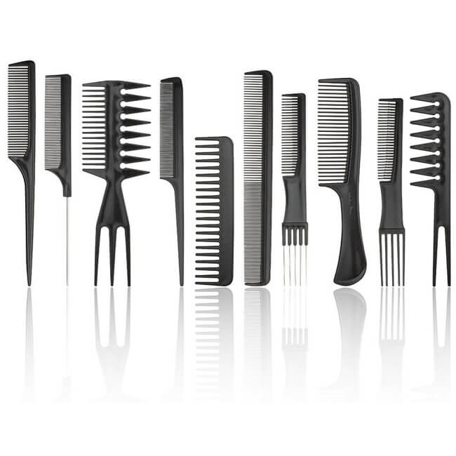 Set van 10 zwarte kammen voor baard en haar