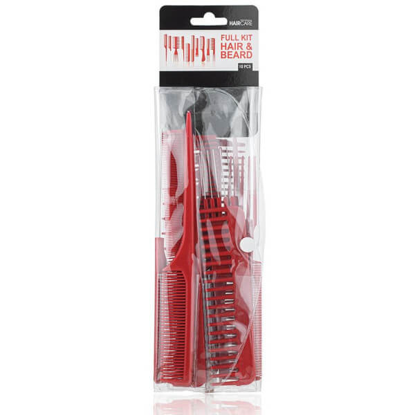 Conjunto de 10 pentes vermelhos para barba e cabelo. Conjunto de 10 pentes vermelhos para barba e cabelo.