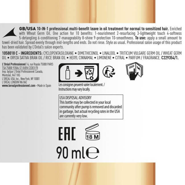 Huile 10-em-1 Absolut Repair L'Oréal Professionnel 90ML
