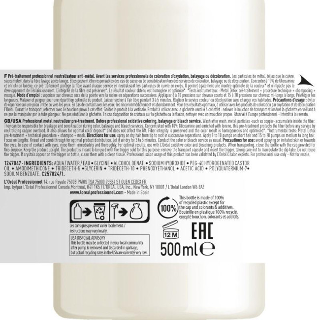 Spray pretratamiento Metal Detox L'Oréal Professionnel 500ML