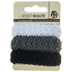 3 élastiques noirs, gris et blancs