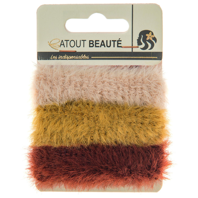 3 chouchous marron, jaunes et beiges