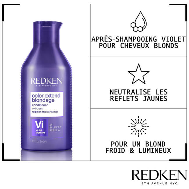 Routine neutralisante Color Extend Blondage Redken, spécialement conçus pour les cheveux blonds, naturels, colorés et/ou méchés.