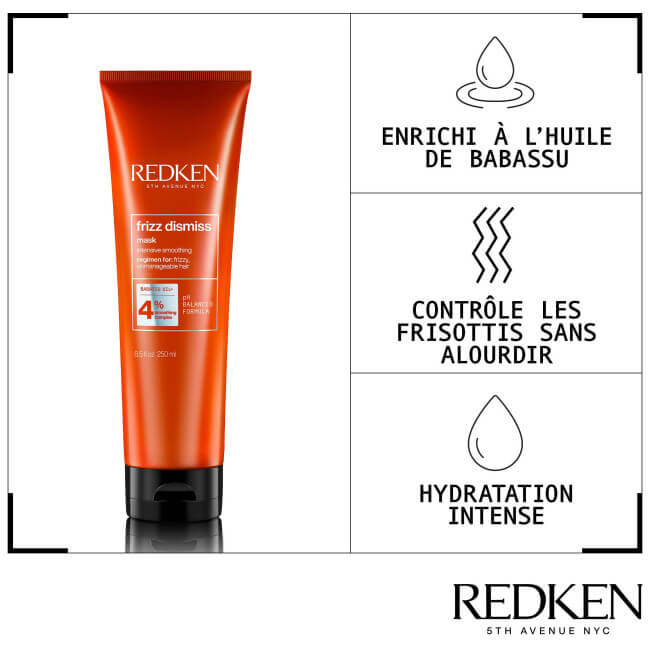 Routine anti-pluis Frizz Dismiss Redken, voor glad, zacht en glanzend haar.
