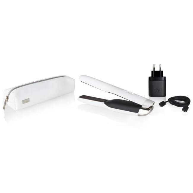 Prancha de cabelo portátil e sem fios Styler ghd unplugged branca.