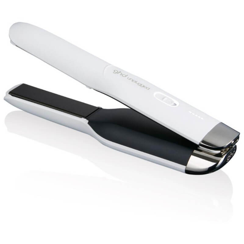 Prancha de cabelo portátil e sem fios Styler ghd unplugged branca.