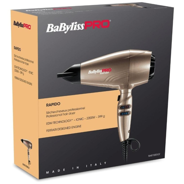 Babyliss Pro iónico Rapido Light bronce 2200W secador de pelo