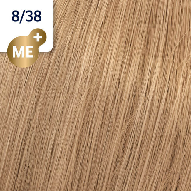 Koleston Perfect ME+ 8/38 licht goudblond parelmoer kleuring van Wella 60ML.