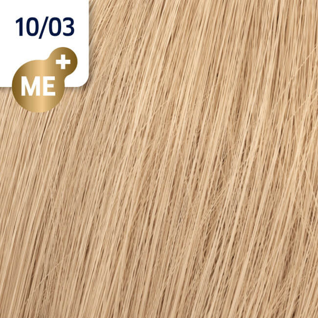 Koleston Perfect ME+ 10/03 is een zeer licht goudblond natuurlijk haarkleur van Wella, 60 ML.