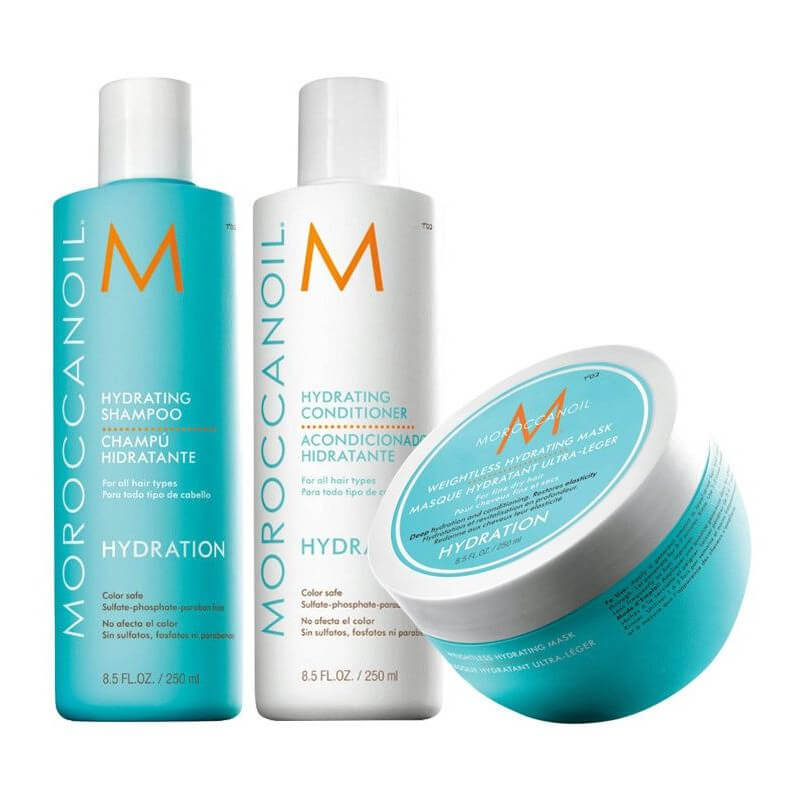 Trio Hydratatie Licht: Shampoo 250 ml + Conditioner 250 ml + Ultralichte Masker 250 ml Moroccanoil