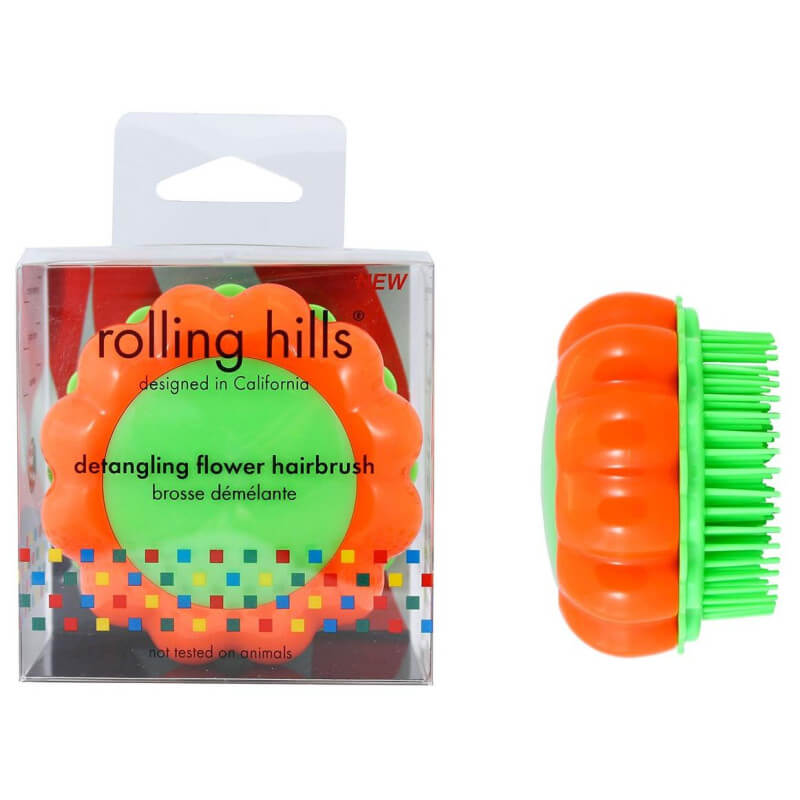 Brosse démêlante Detangler fleur orange vert Rolling Hills