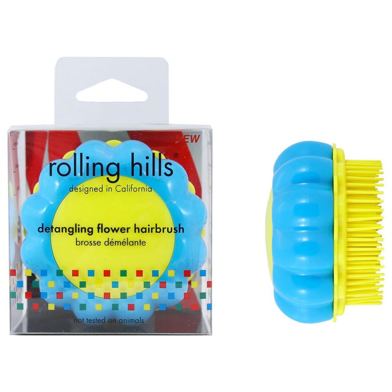 Detangler brush flower blue yellow Rolling Hills