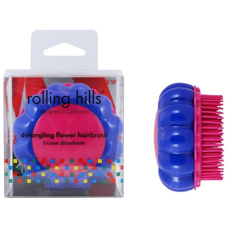 Detangler brush Detangler dark blue and pink flower Rolling Hills