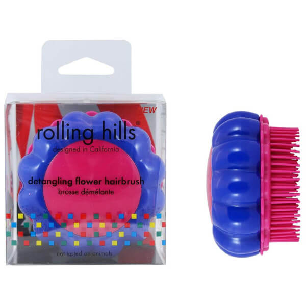 Brosse démêlante Detangler fleur bleu foncé rose Rolling Hills