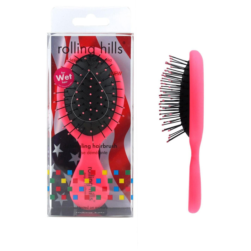Mini cepillo desenredante Detangler para cabello húmedo en rosa Rolling Hills.
