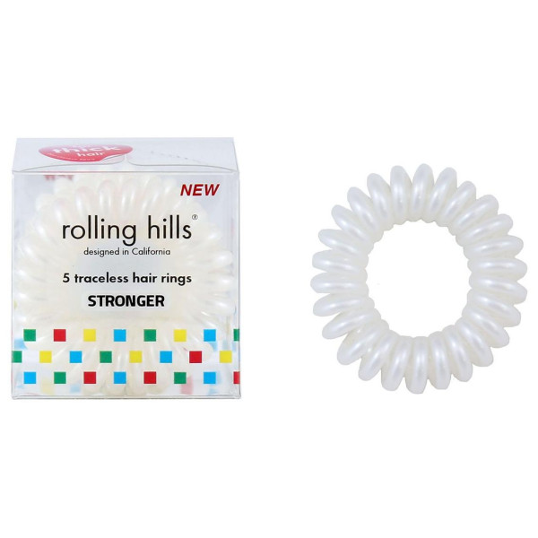5 white Rolling Hills durable elastic bands