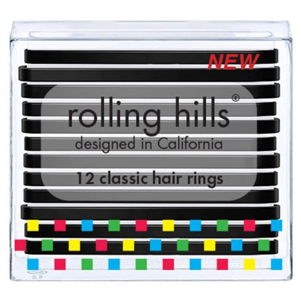 12 klassische schwarze Gummibänder von Rolling Hills.