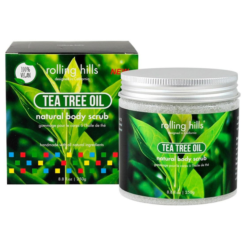 Exfoliante natural para el cuerpo con aceite de árbol de té Rolling Hills.