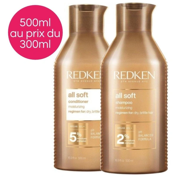 Duo hydratant cheveux secs All Soft Redken 2x500ML