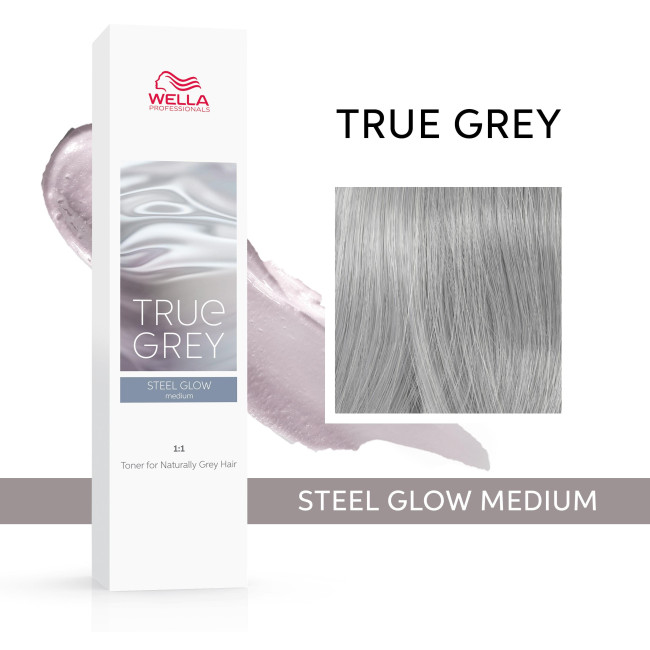 Coloración True Grey steel glow en tono medio de Wella, 60 ml.