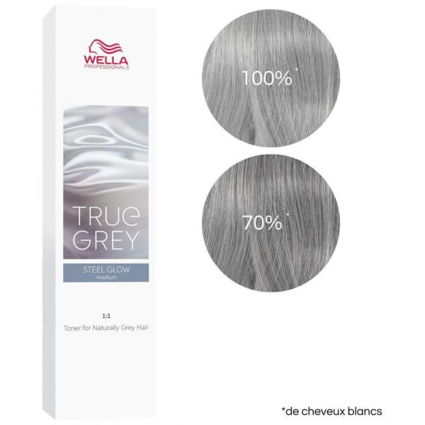 Coloración True Grey steel glow en tono medio de Wella, 60 ml.