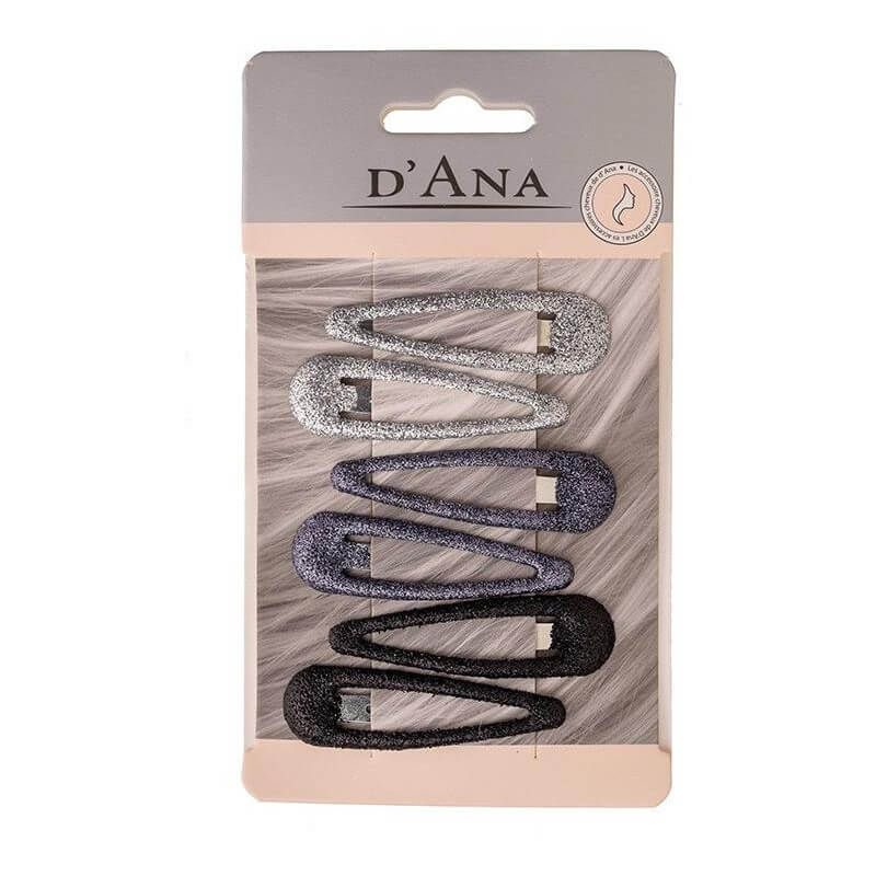 Set of 6 assorted gray glitter click-clack clips Stella Green