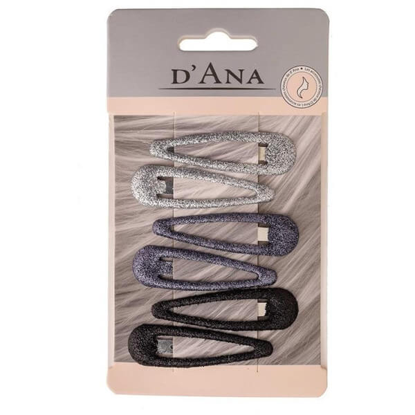 Set of 6 assorted gray glitter click-clack clips Stella Green