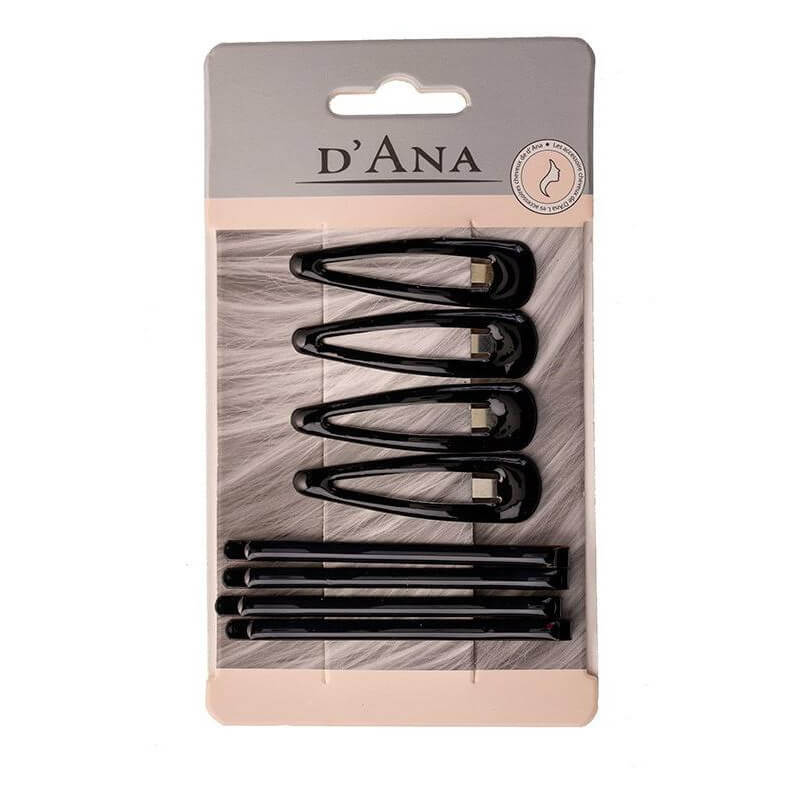 Conjunto de 4 presilhas clic-clac e 4 presilhas guiches pretas Stella Green.