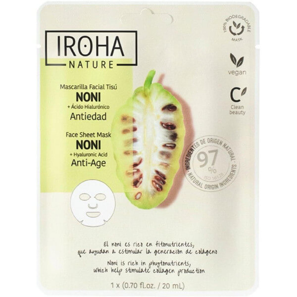 Máscara facial anti-envelhecimento Noni & Ácido hialurônico Natural Extract Iroha Nature Máscara facial anti-envelhecimento Noni & Ácido hialurônico Natural Extract Iroha Nature